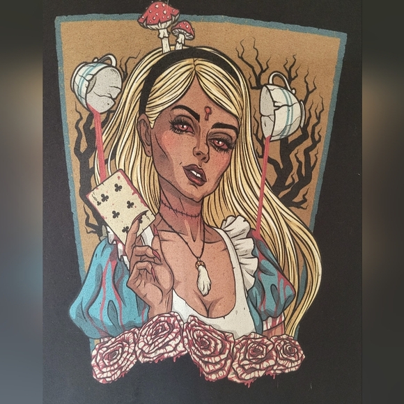 🌟 Alice In Wonderland V-Neck Women’s Top – Whimsical & Playful | Size L - Picture 2 of 4